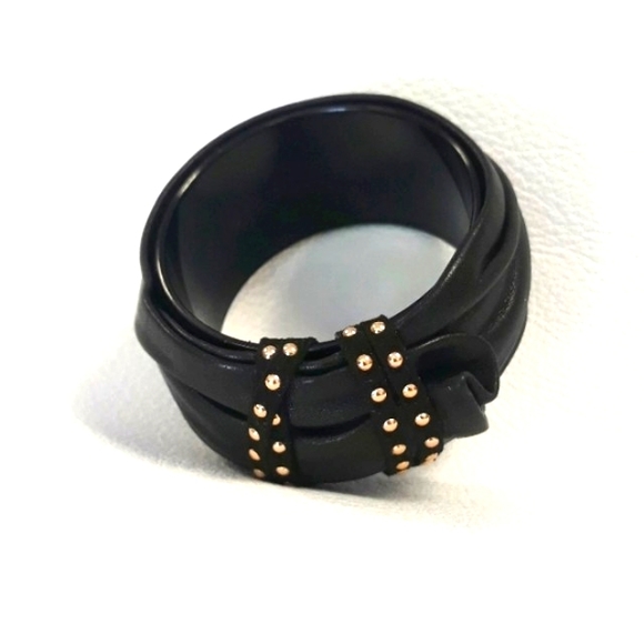 Black Leather Bangle Bracelet/ 90's/Handcrafted/ Statement Bracelet - Picture 8 of 16